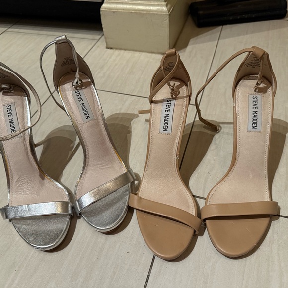 Steve Madden set of 2 Silver and Tan Strappy Heels - Picture 1 of 8